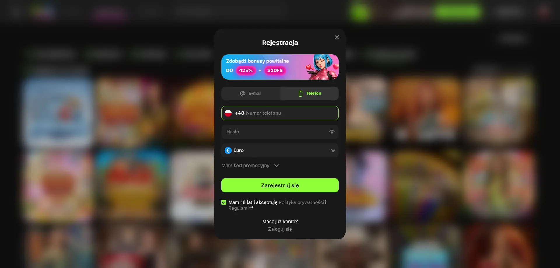 Rejestracja nowego konta i logowanie w GameSpot Casino