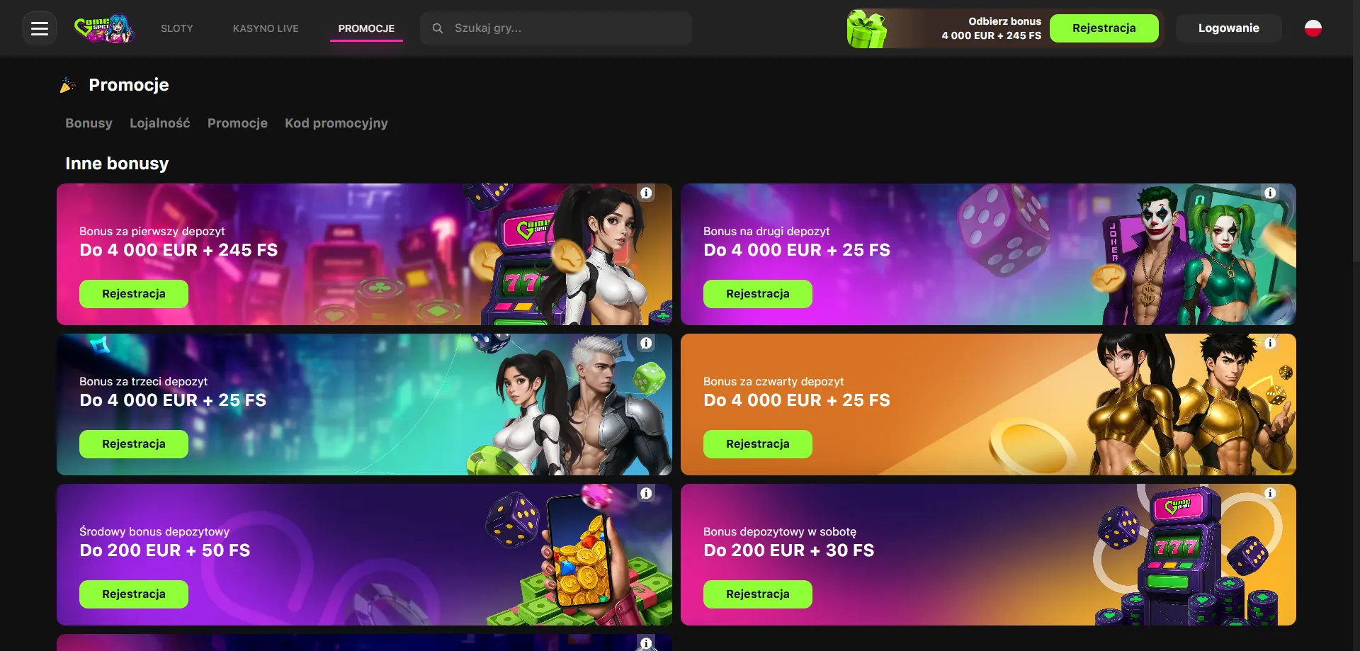 Bonusy powitalne i promocje w kasyno gamespot